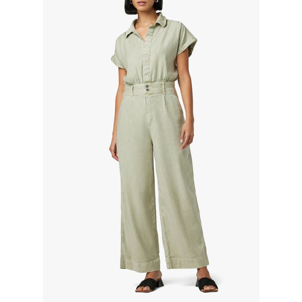 Joe's Lexi Jumpsuit Pale Green Button Front Placket Short Sleeve Wide Leg Sz S‎
